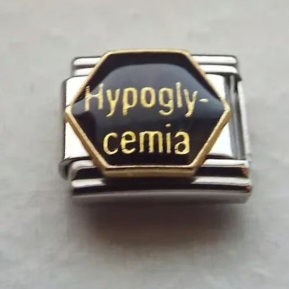 Hypoglycemia on black enamel 9mm stainless steel Italian charm link new - Picture 1 of 2
